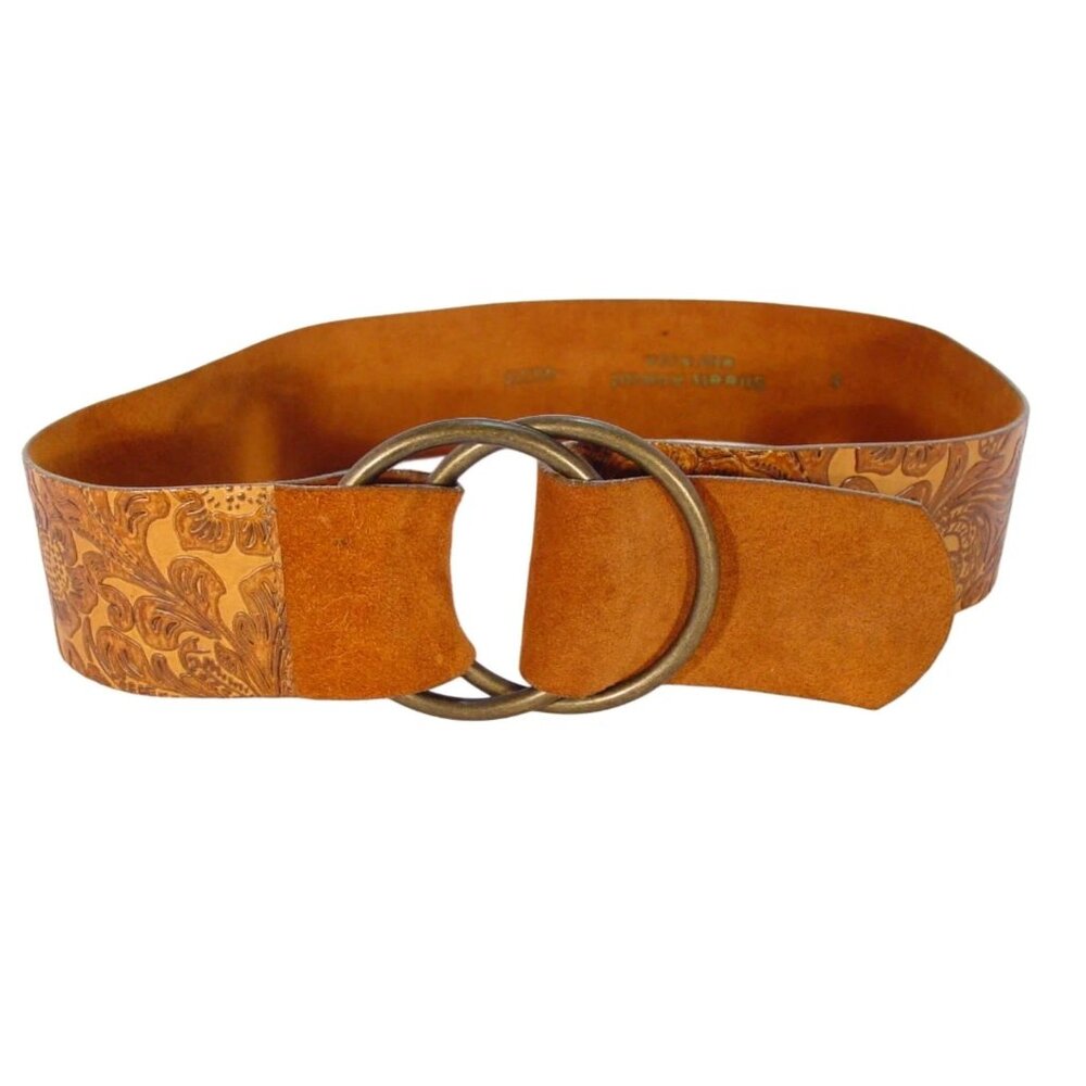 STREETS AHEAD Wide Floral Embossed Leather Belt Women's S - Made in USA